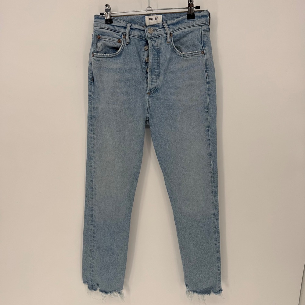 AGOLDE Riley Crop High Rise Slim Light Wash Button Fly‎ Raw Hem Jeans Size 25